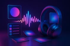 A high-end music production desk with studio monitors and revenue analytics.