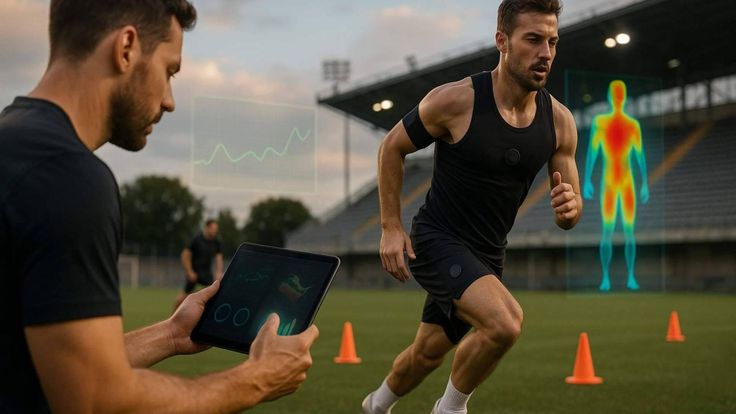 A sleek digital dashboard showcasing live sports data streams and performance charts.